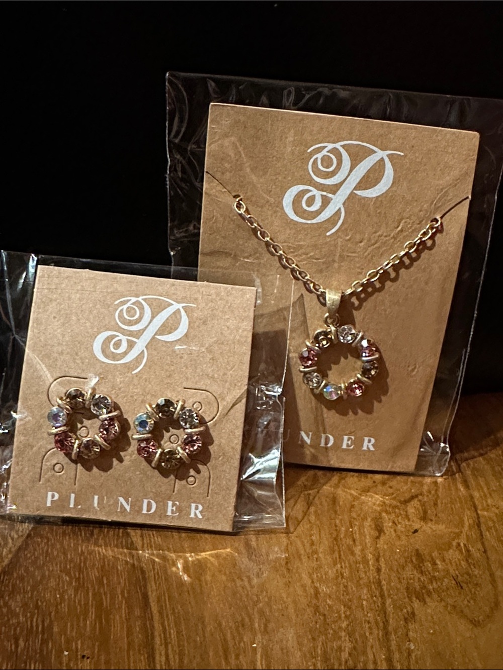 Plunder Gold-Tone Multicolor Crystal Circle Necklace and Earring Set